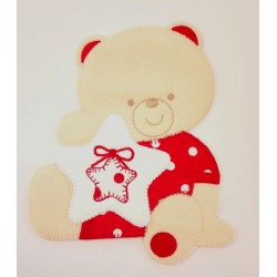 Iron-on Patch - Teddy Bear with Star -  Red